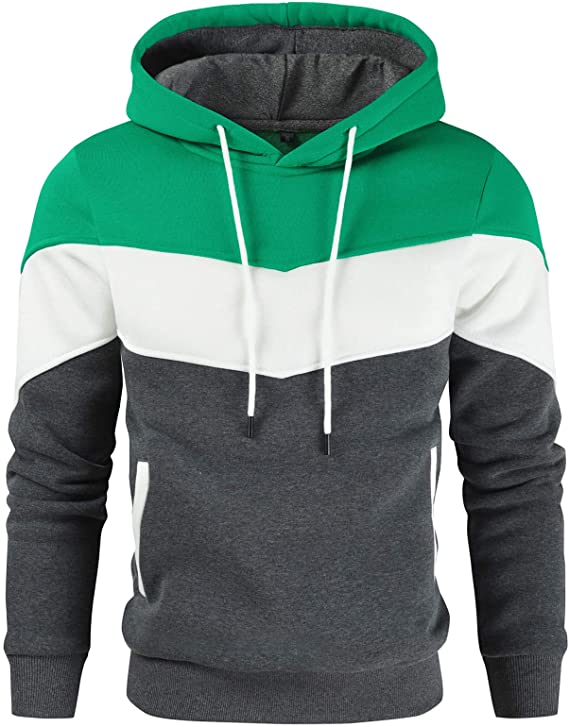 Men's Novelty Color Block Pullover Fleece Hoodie Long Sleeve Casual Sweatshirt with Pocket Green Dark Grey