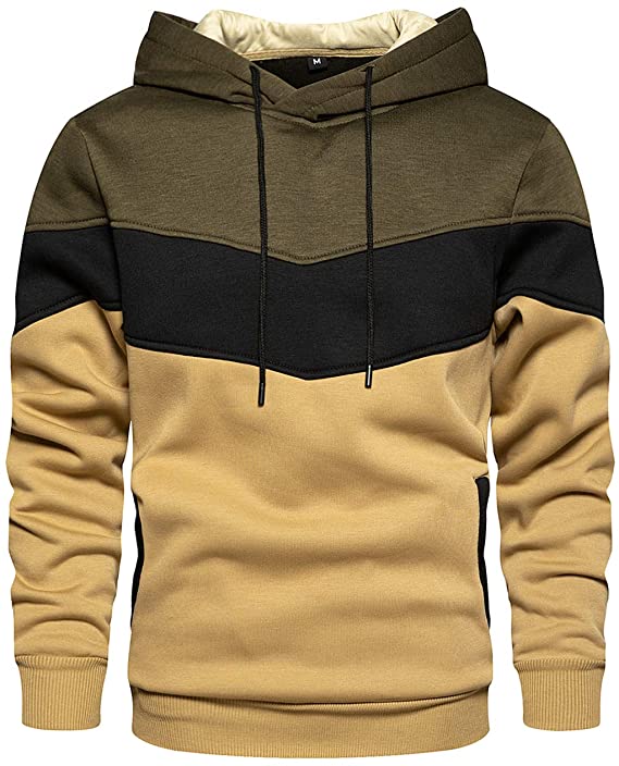 Men's Novelty Color Block Pullover Fleece Hoodie Long Sleeve Casual Sweatshirt with Pocket Green Grey