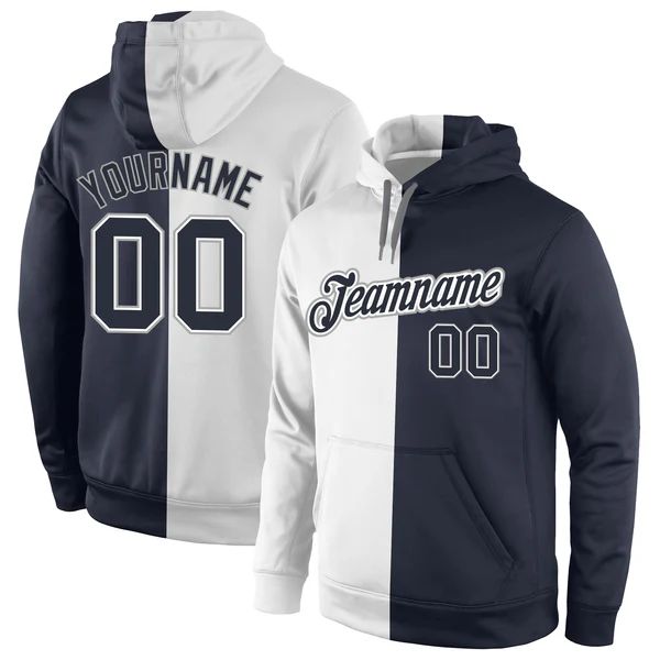 Custom Stitched White Navy Split Fashion Sports Pullover Sweatshirt Hoodie